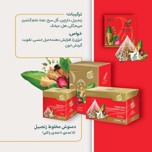 دمنوش مخلوط زنجبیل (دمنوش انرژی) 14 عددی خرید از فروشگاه اینترنتی ویاناطب www.vianateb.ir